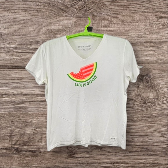 Life Is Good Tops - Life is Good Crusher Tee Women  XL V-neck USA Flag Watermelon Short Sleeve